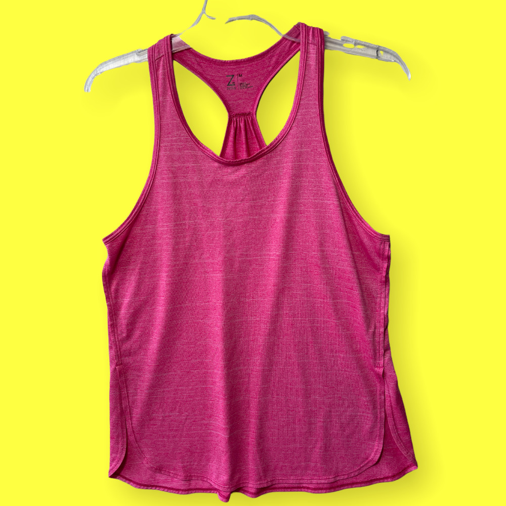 Zella Tank Top M Workout Racerback Hot Pink Side Slits Barbiecore EUC